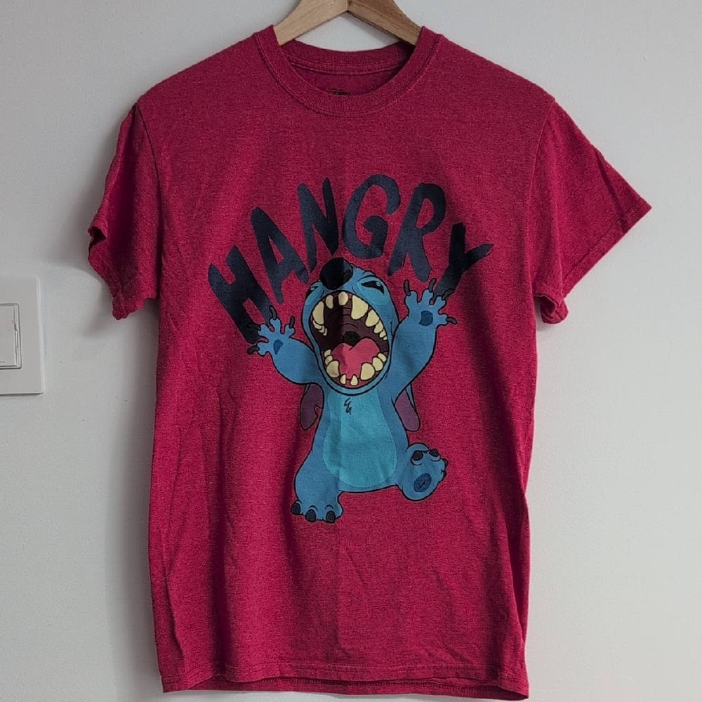 Disney Stitch Heathered Red Graphic Tee Size S P2P 18.5